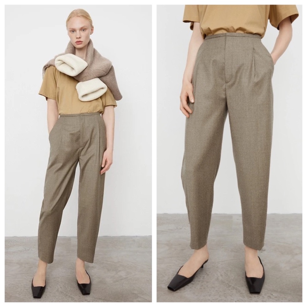 Totême Wool Flannel Trouser *Natural* Pleated Cropped Sz EU 38